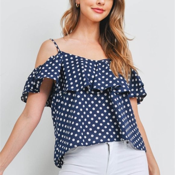 POLKA-DOT COLD SHOULDER BLOUSE - Picture 2 of 4